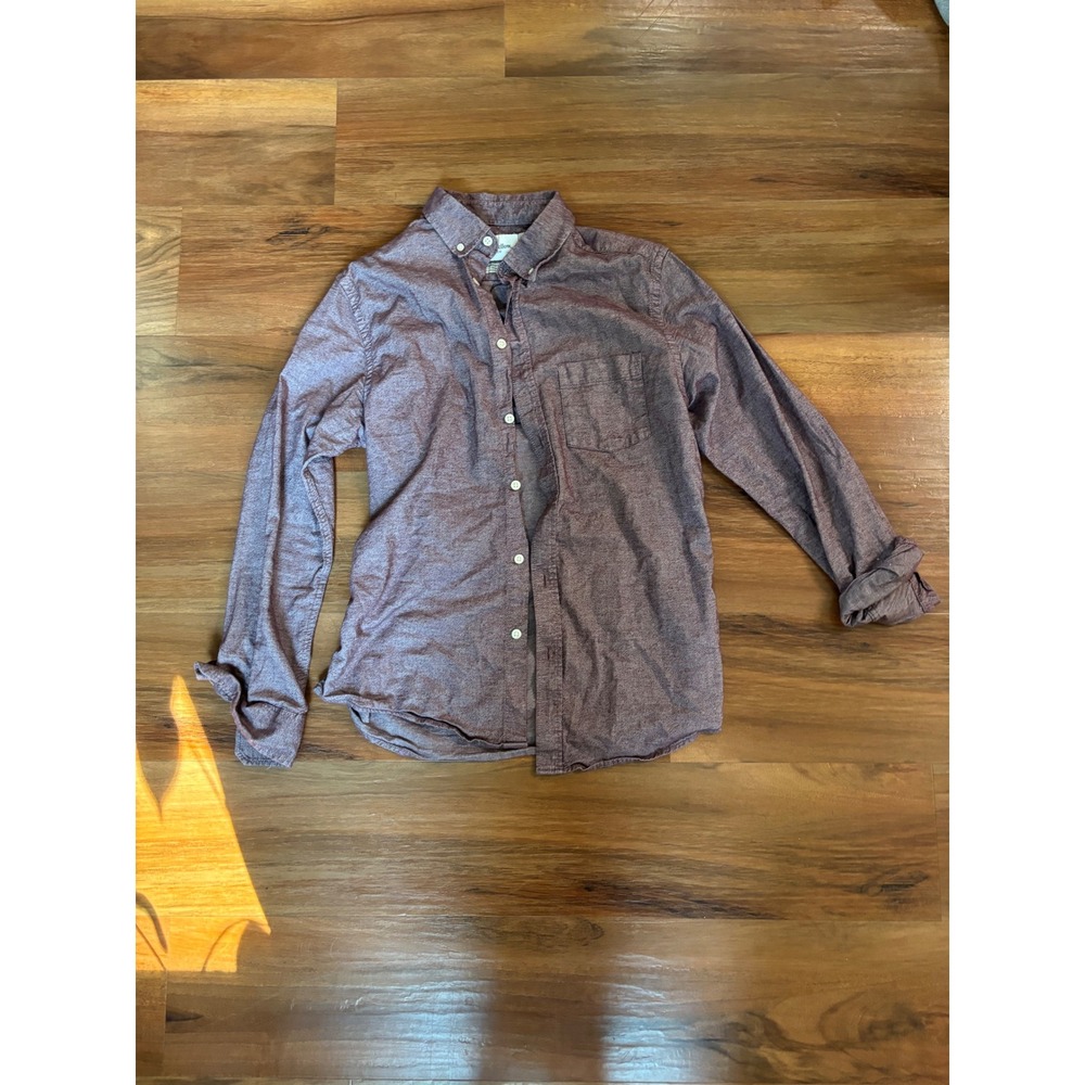Goodfellow & Co Mens Burgundy Heathered Long Sleeve Button Down Shirt Small